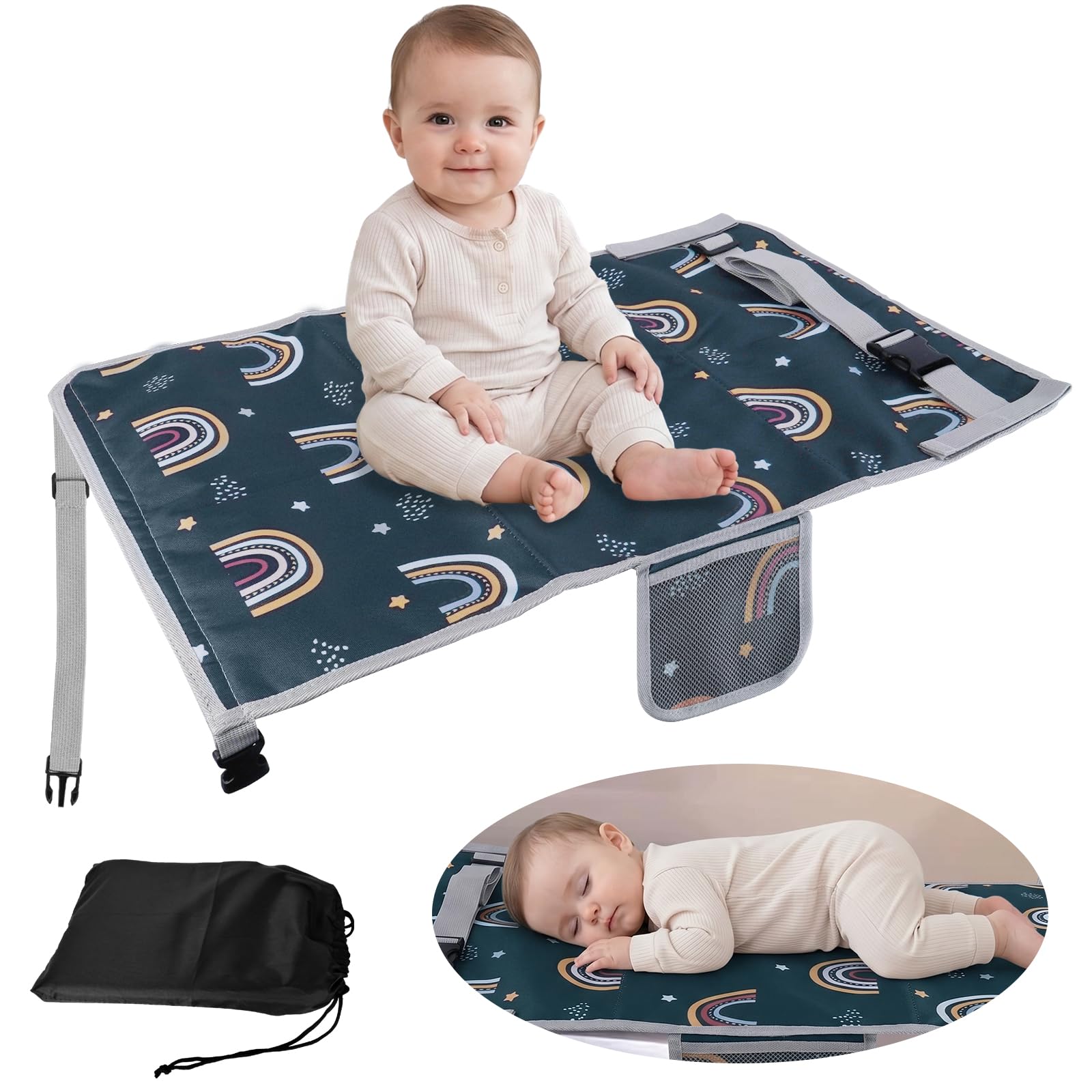 SUPRBIRD Toddler Airplane Bed,76x44.5cm Portable Airplane Seat Extender,Plane Foot Hammock for Kids,Travel Foot Hammock,With storage bag,Footrest for short-haul flights with infants(Blue)