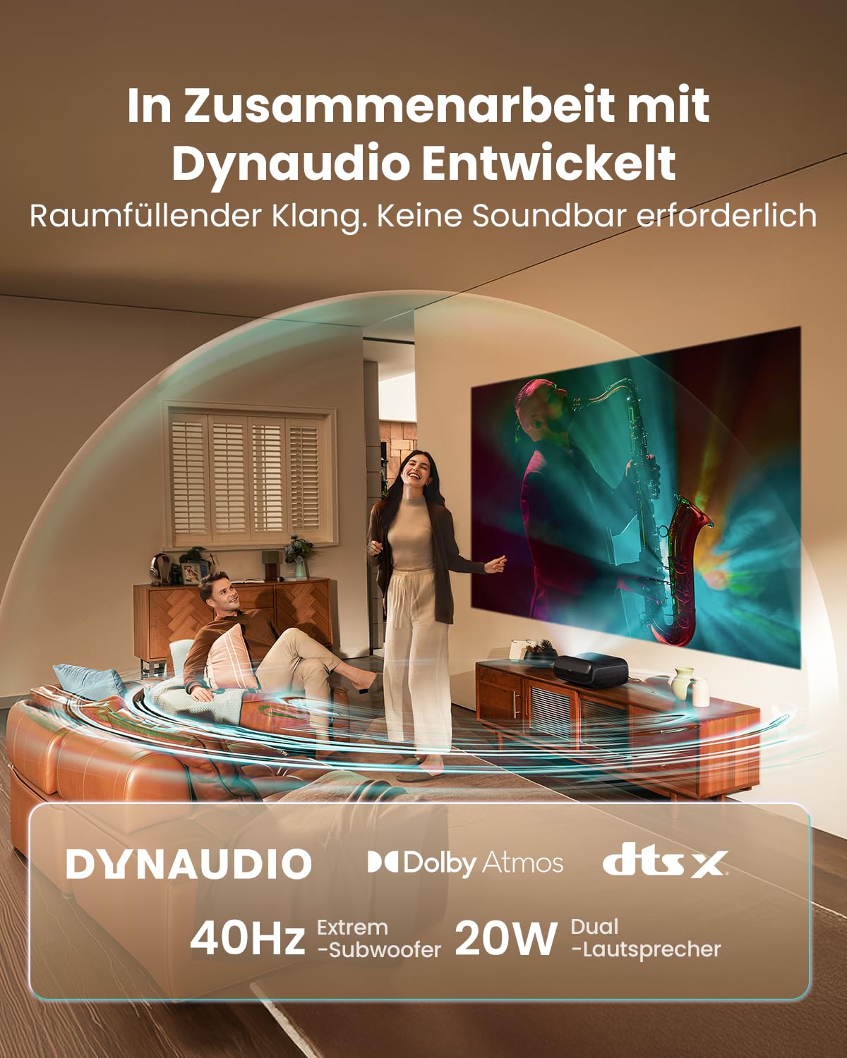 JMGO O2S Ultra UHD 4K Ultrakurzdistanz Beamer, 3600 ISO Lumen Triple Laser Projektor, 0,16:1 Kurzdistanz, Dolby Vision, Google TV, 4000:1 Kontrast, 20W Dynaudio, Dolby Atoms, DTS-X, 150" Laser TV