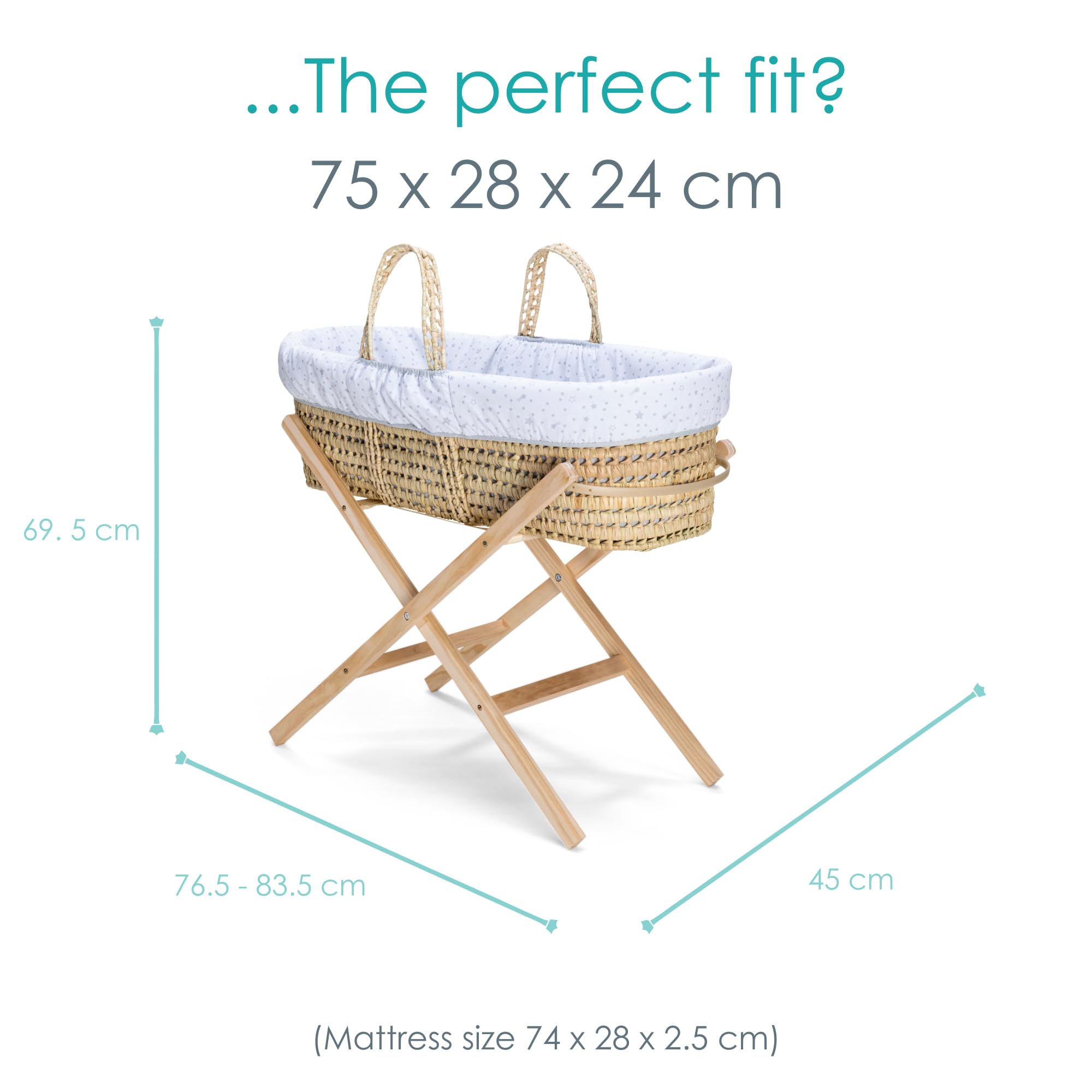Clair de Lune Star & Stripes Essential Moses Basket Special Buy Bundle 75 x 28 cm