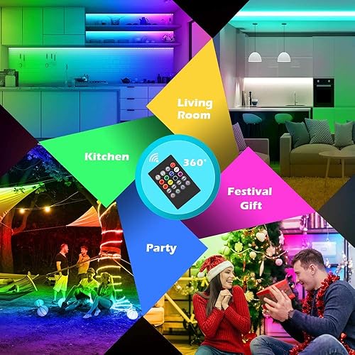 Miniatura 4 de Tira de luces LED de 65.6 pies/20 m, largas, sincronización de música inteligente, RGB 5050, cambia de color, con conexión Bluetooth, por