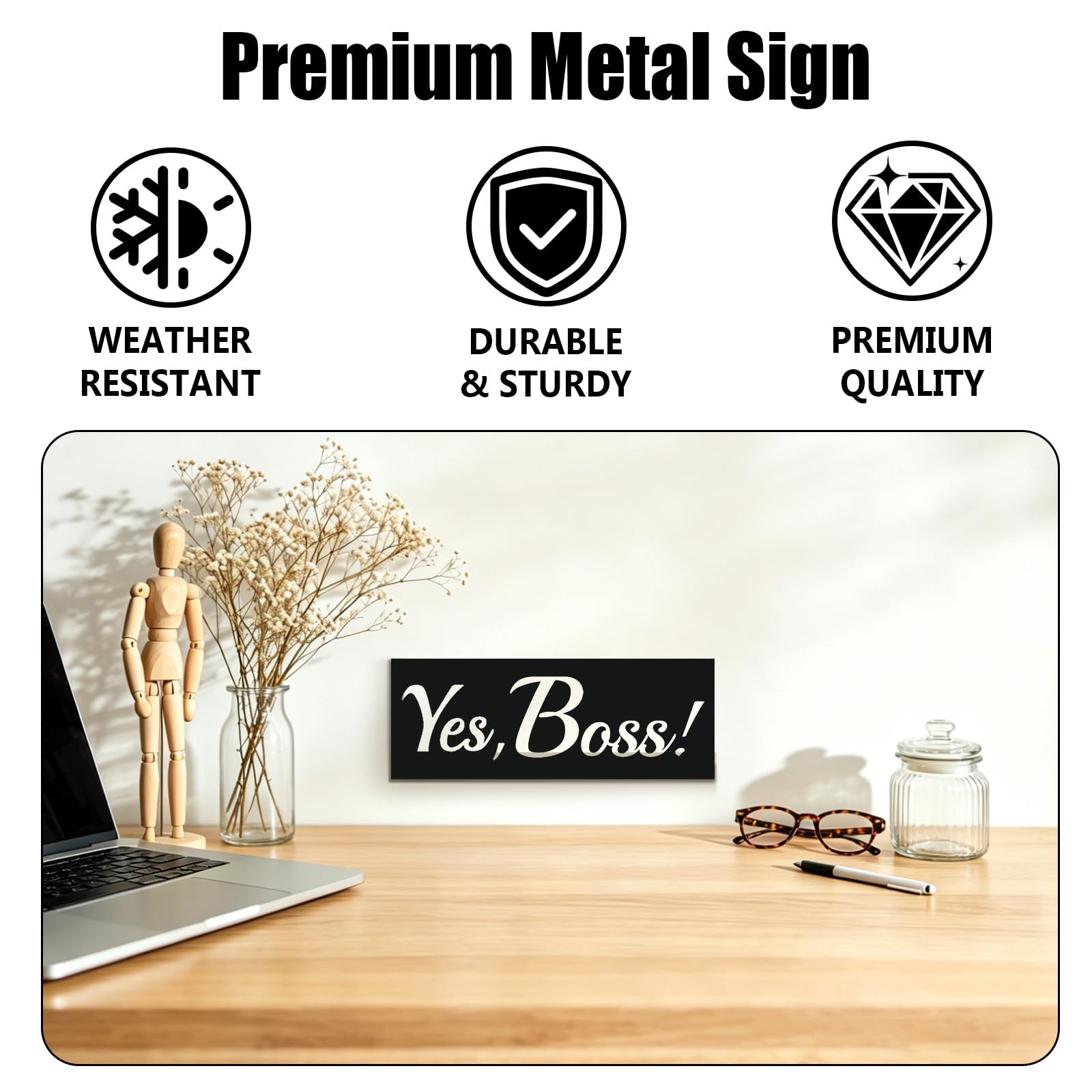 Letrero de pared de metal divertido con texto en inglés «Yes Boss», placa