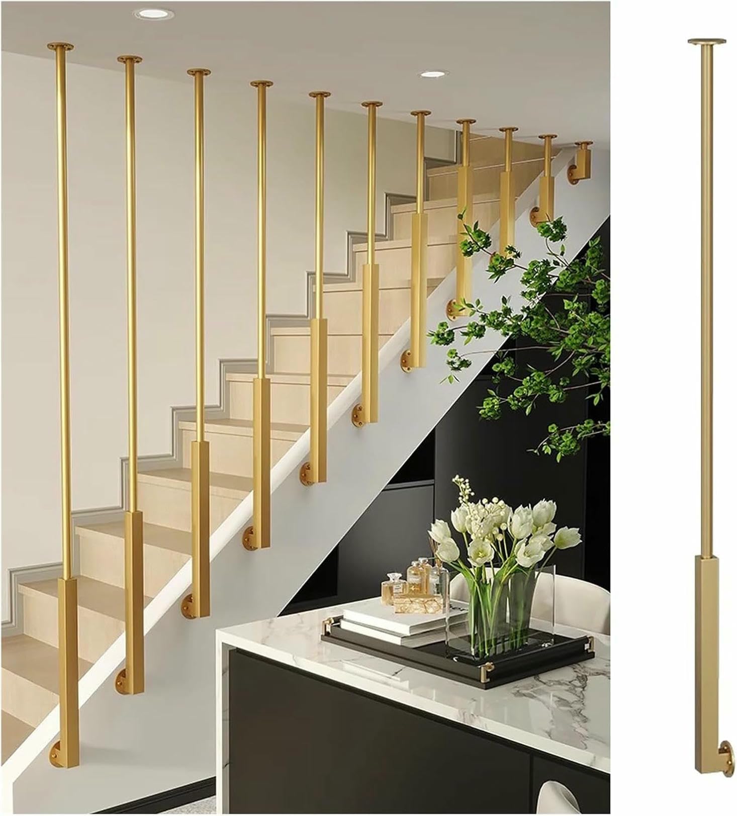 Kit de balaustres de 30-240 cm alto y barandilla moderna con ejes de metal negro