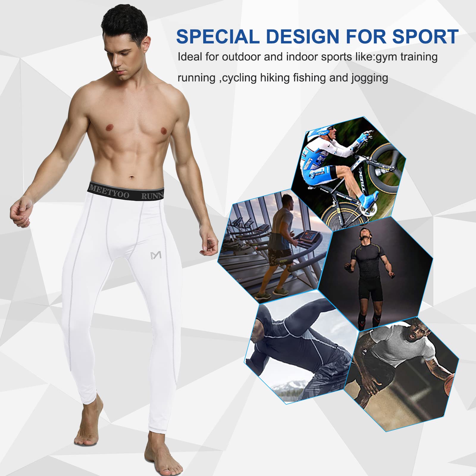 MEETYOO Leggings Hombre, Pantalón de Compresión Secado Rápido Pantalones Deporte Mallas Largas para Running Fitness Yoga