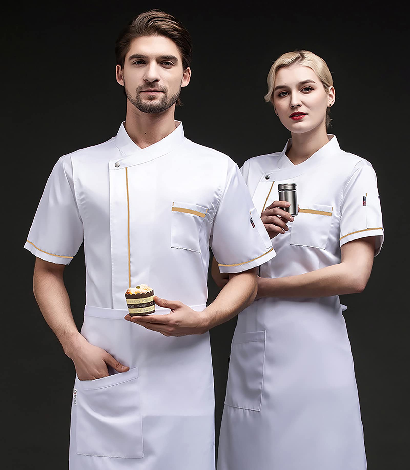 Giacca da Cuoco Unisex a Maniche Corte Cappotti da Cuoco Larghi Traspiranti Assorbenti del Sudore Bianco Nero Blu con Bottoni Giacche da Cuoco Uniforme per Adulti Cappotti da Cuoco in Rete per Risto