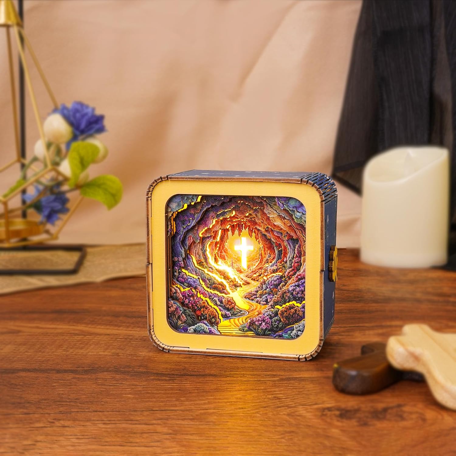 WOODBESTS 3D Puzzle Nightlight DIY Crafts for Adults (Heavenly Cross) Home Decorations Birthday Gifts for Family and Friends