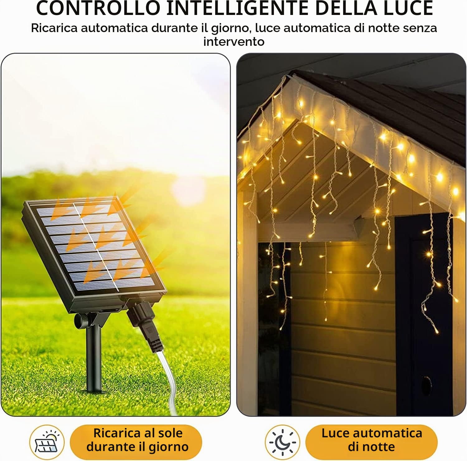 JIMACRO Luci Decorative da Esterno Solari, 6M 264 LED Stringa Luci Esterno, 44Pcs 0.7M+0.5M Luci Natale Esterno Cascata, Impermeabile Decorative Lucine, 8 Modalità Tenda Luminosa Estern Solare