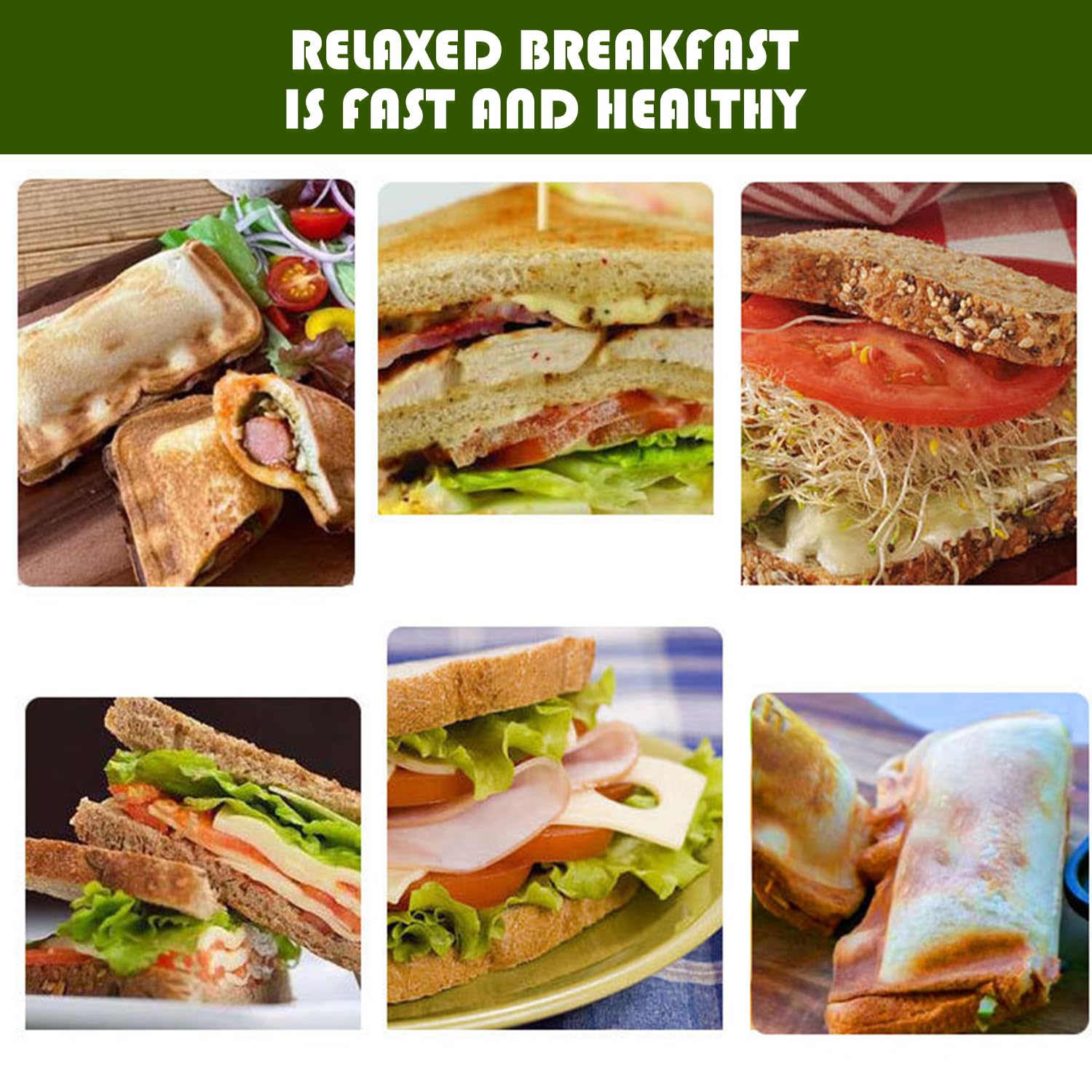 Poêle à Sandwich Amovible, Anti-Adhésive, Poêle à Sandwich, Poignée en Bois, Double Face, Moule à Sandwich, Poêle à Sandwich pour Petit Déjeuner, Crêpes, Toasts, Omelettes