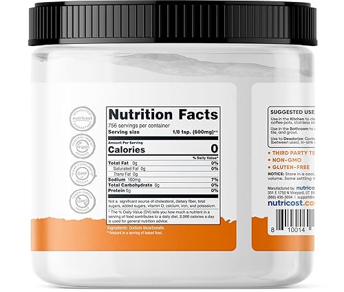 Miniatura 10 de Nutricost Bicarbonato de sodio (5 libras) para hornear, limpiar, desodorizar y más