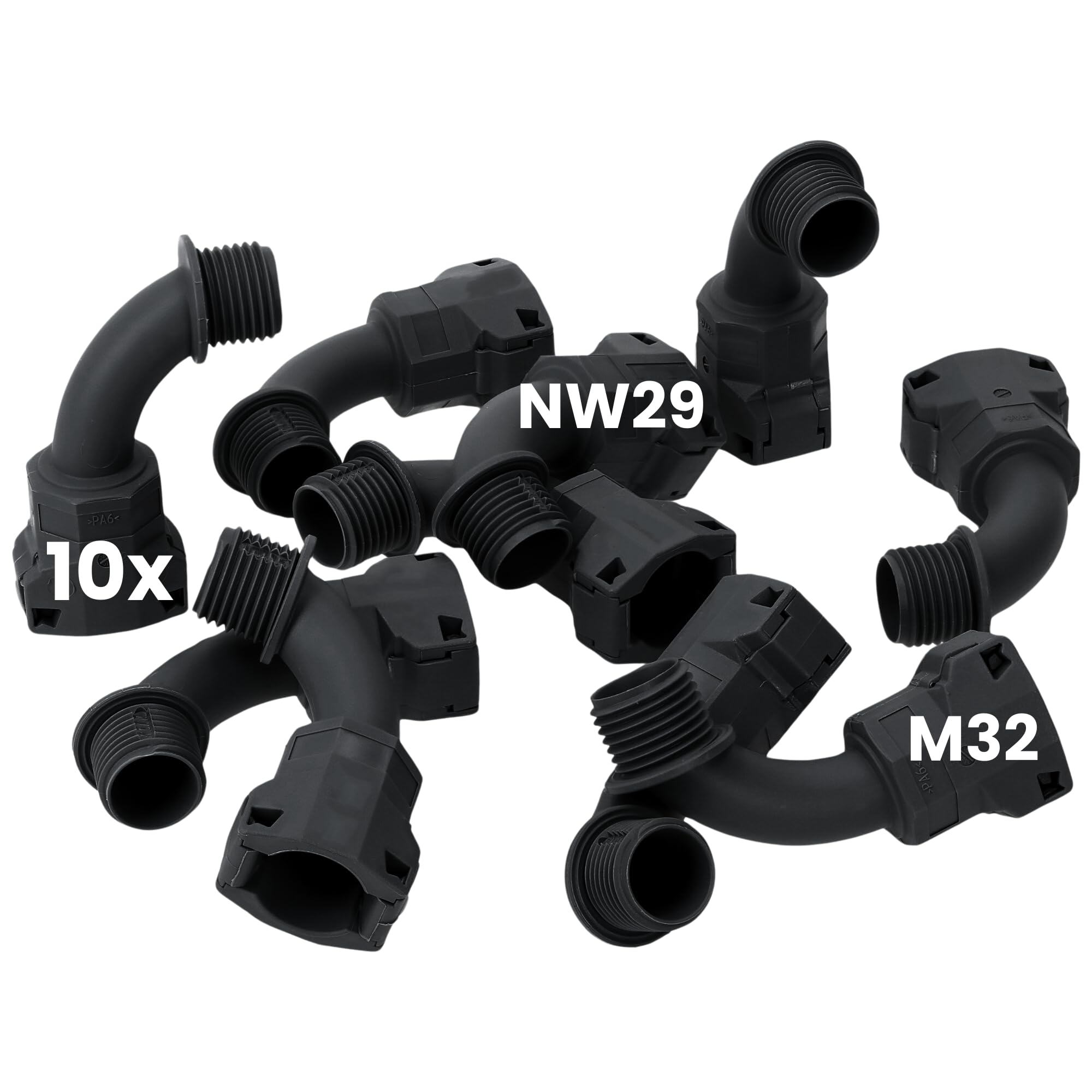 Racor para manguera de codo Kalitec NW29 M32 en poliamida de 90 grados para tubo ondulado