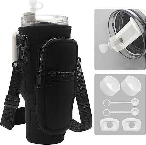 Miniatura 2 de Bolsa de transporte para botellas de agua Stanley de 40 onzas, accesorios para vasos, botella de agua de neopreno con correa y paquete de 2 tapones