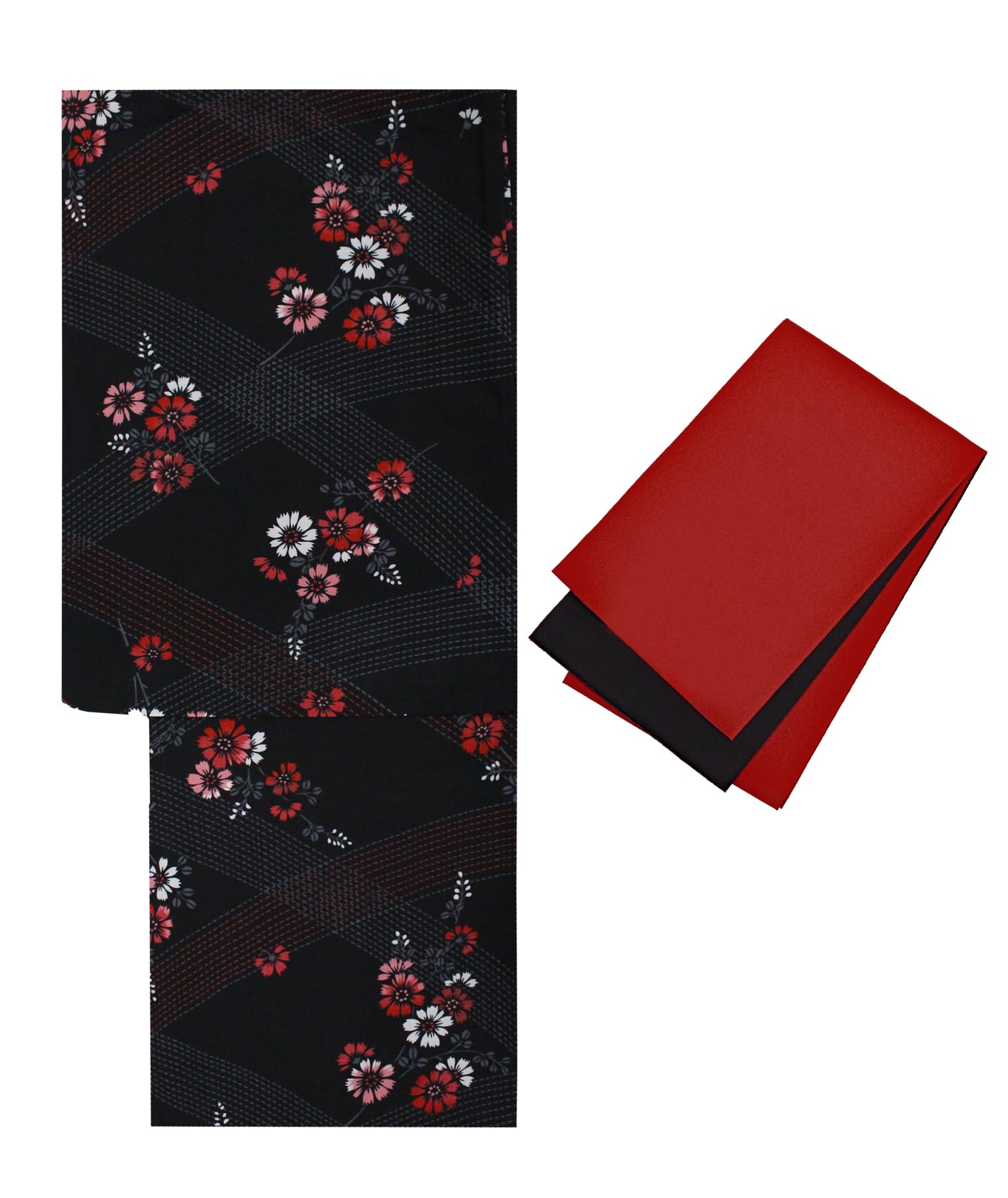 Kimono Japanese Net Shop Nset0684 Women's Adult Yukata 2-Piece Set (Yukata + Half Width Belt) F Size Polyester Women's Yukata Black White Red Green Festival Fireworks, 3. Black x Red (set0684C), Free 