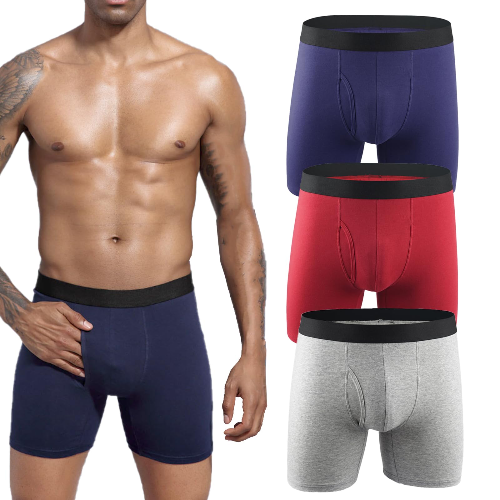 Wryhaul Men's 3Pcs-E Incontinence Underwear, Octipa Ultra-Absorbent Incontinence Boxer Briefs, Leak-Proof Boxer Briefs With Front Opening, Comfort And Leak-Proof, Washable & Reusable Panties (,Xl)