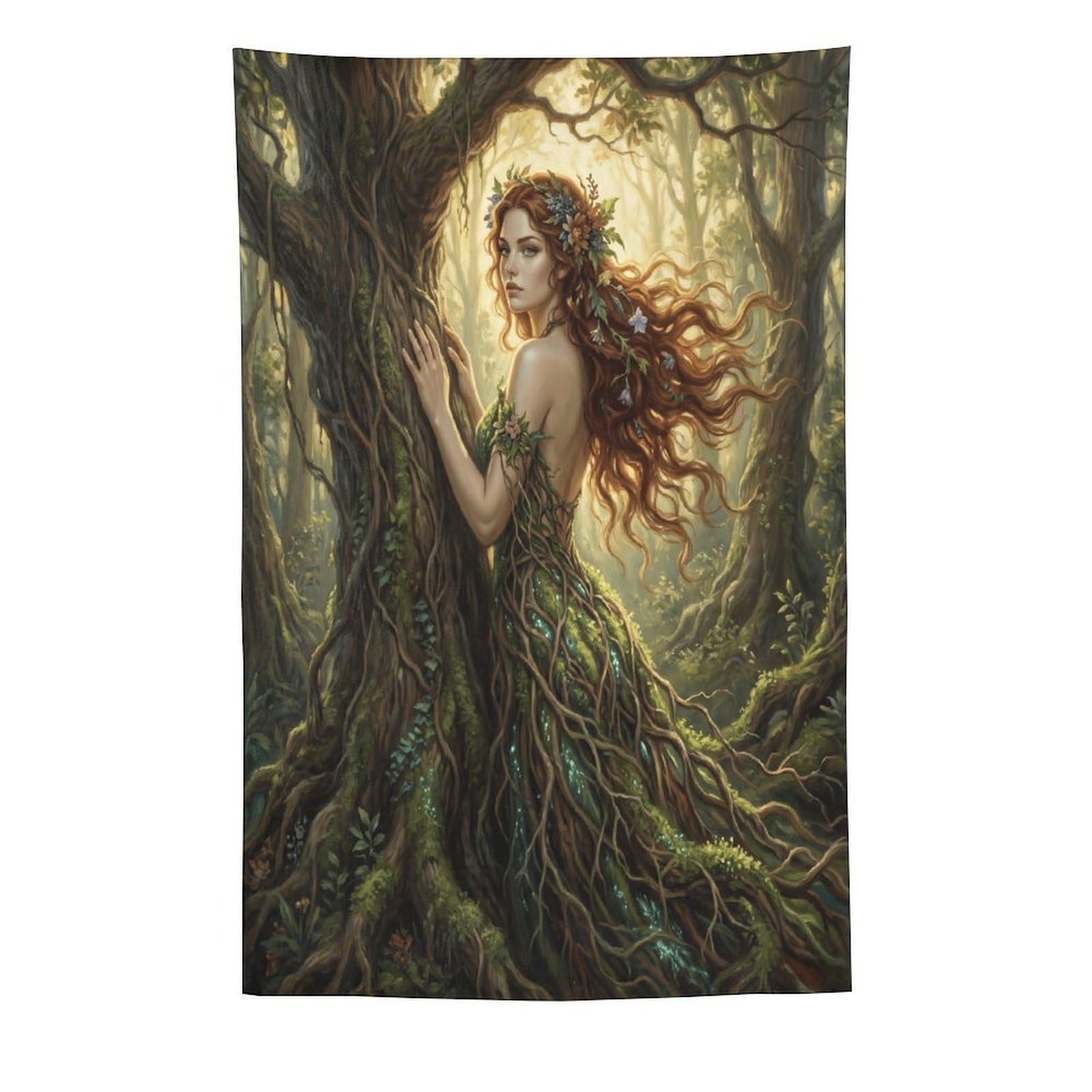 H3B8U2Y5 Forest Goddess Tree Spirit Wall Tapestry, Enchanted Woodland