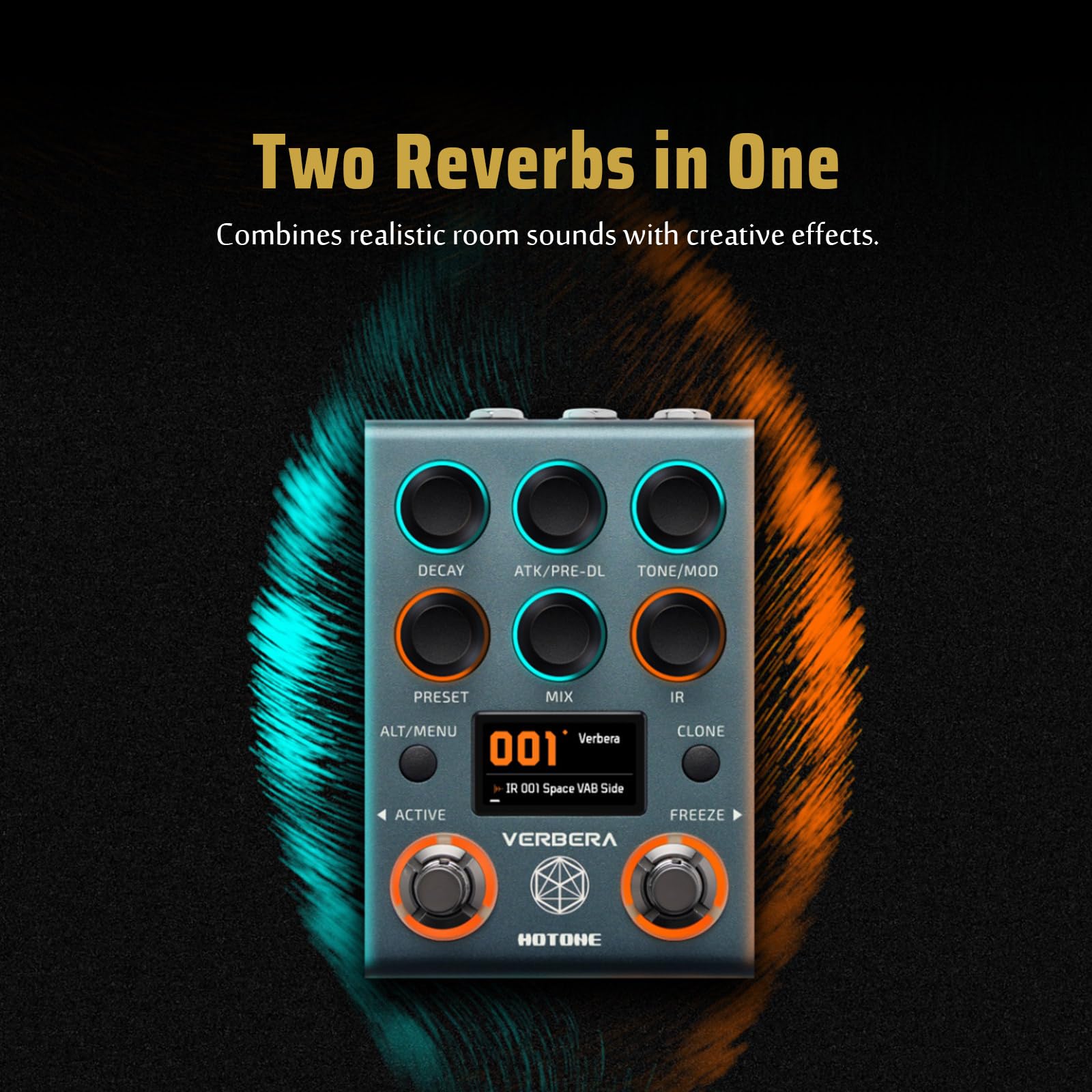 HOTONE Pedale Reverb a Convoluzione Hardware con Caricamento IR Istantaneo, Doppio Motore, Clonazione IR & 120 Impulse Response Integrate Verbera NC-200