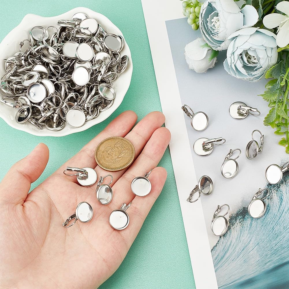 UNICRAFTALE 100pcs 12mm Stainless Steel Leverback Earring Round Tray Blank Earring Bezel Earring Hook Components Earring Blanks for Dangle Jewelry Making 21X14mm Pin 0.8mm - Image 4