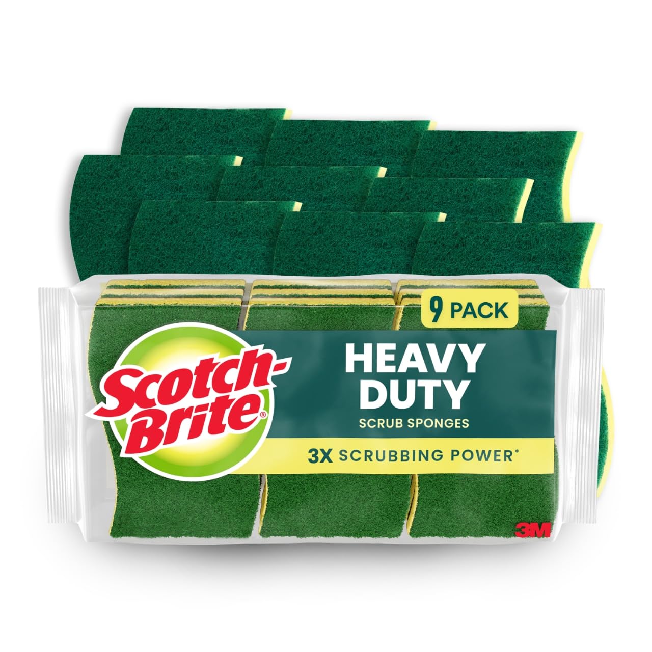 Scotch-Brite Heavy Duty Scrub Sponge 9 Kitchen Sponges Designed for Tough Messes in the Kitchen that Last 3X
