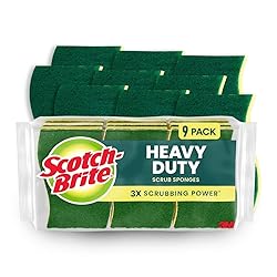 Scotch-Brite Heavy Duty Scrub Sponge, 9 Kitchen Sponges Designed for Tough Messes in the Kitchen that Last 3X Longer*, Best for Cast Iron Skillets and Outdoor Grills, Flexible, Durable, and Strong