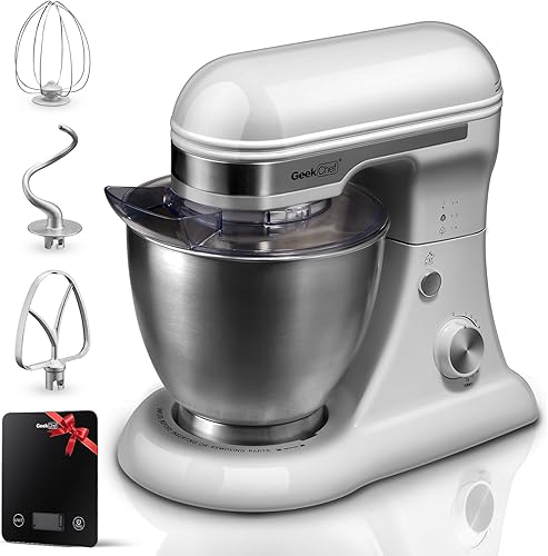 Miniatura 8 de Geek Chef Batidora eléctrica de pie, 4.8 cuartos de galón, 12 velocidades, mezclador de alimentos con cabezal inclinable con gancho para masa,