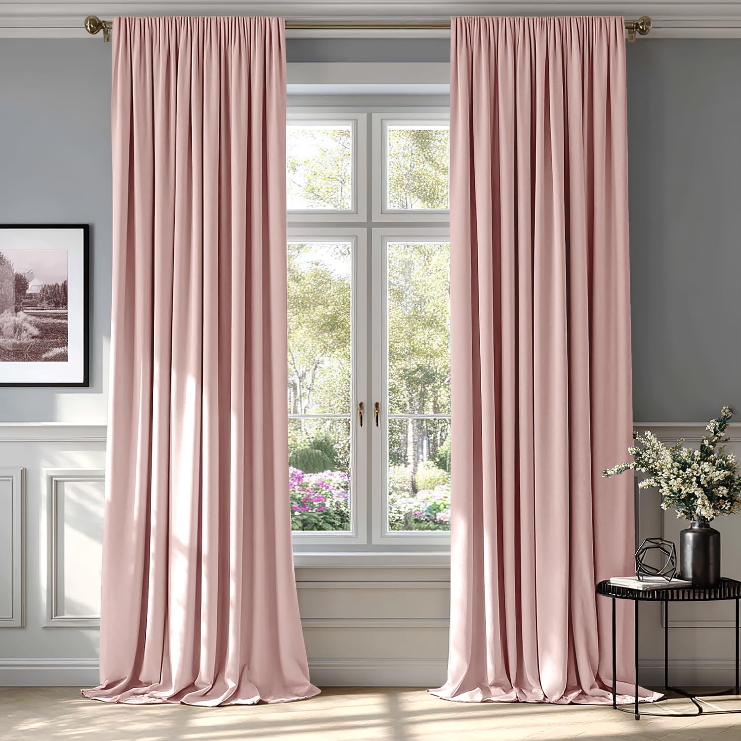 MIULEE Baby Pink Velvet Curtains Thermal Insulated Blackout Curtain Drapes for Bedroom Living Room Darkening 108 Inches Long Curtains Panels Rod