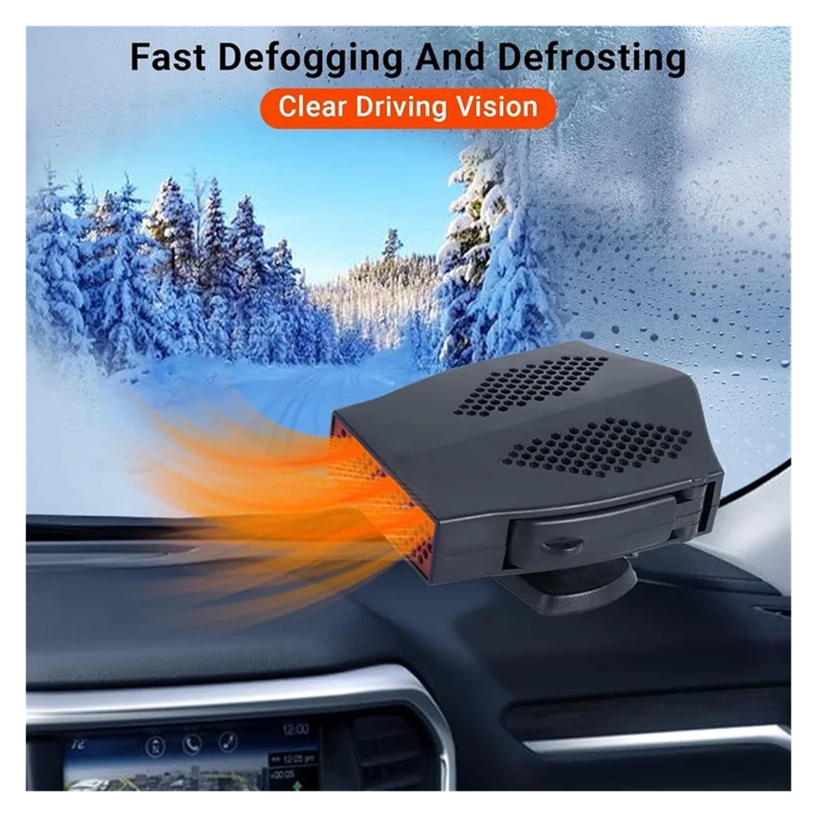 Calentador de coche de 12 V, ventilador eléctrico con base giratoria de 360 ​​grados, secador portátil, desempañador de parabrisas y descongelador.