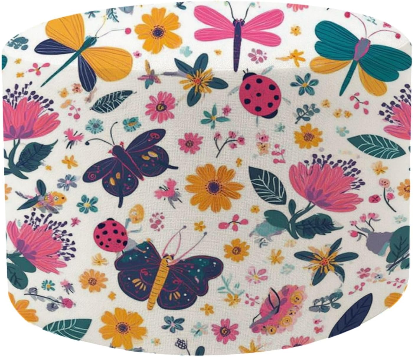 Round Pouf Ottoman Colorful seamless insects flowers Summer floral repeat for fabrics Foot Stool Foot Rest Floor Stool Bean Bag Chair Cotton Linen Removable Indoor Outdoor for Living Room Bedroom