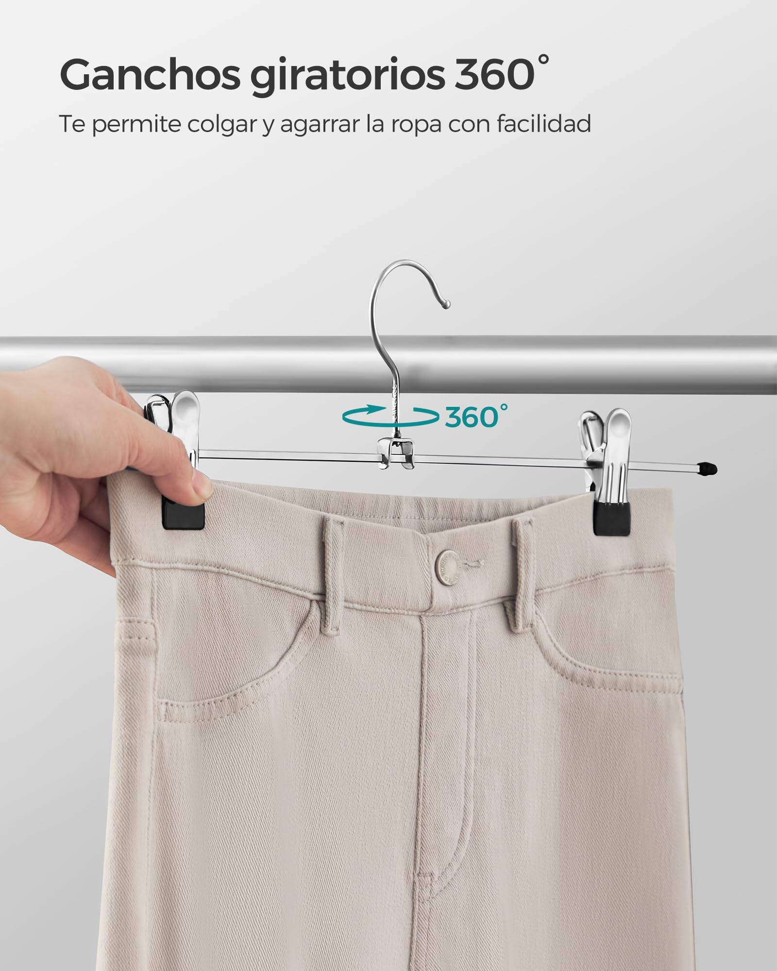SONGMICS Perchas Metálicas para Pantalones, Juego de 20, Perchas con Pinzas, 40 cm de Largo, Perchas Antideslizantes para Ropa, Faldas, Calcetines, Gromado, Plata Metálico y Negro Tinta CRI006-20
