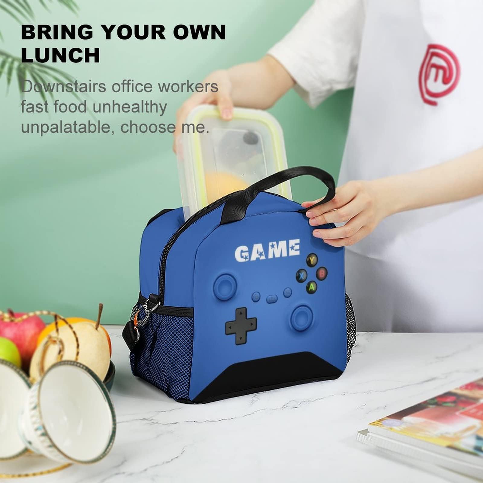 Bolsa de almuerzo para niños y niñas, jugadores, almuerzo aislado para videojuegos para la escuela, entrenamiento, viaje, caja reutilizable, caja térmica de comida