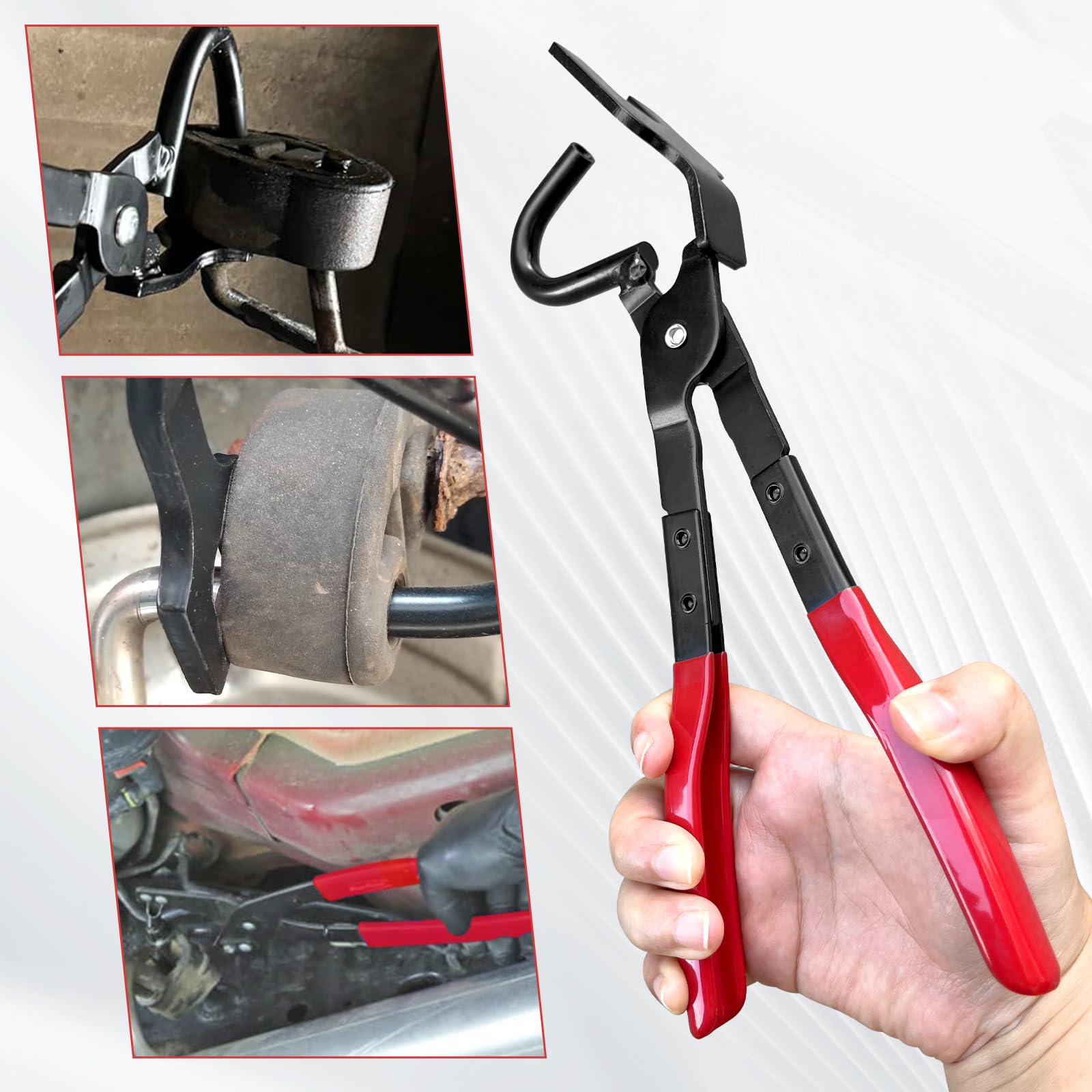 Colgador de escape y soporte de goma alicates de escape de separación y soporte de escape de 4 agujeros, kit de goma universal para aisladores de escape