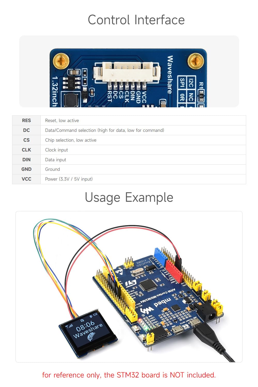 Waveshare 1.32inch OLED Display Module Compatible with Raspberry Pi, 128×96 Resolution, 16 Gray Scale, SPI / I2C Communication
