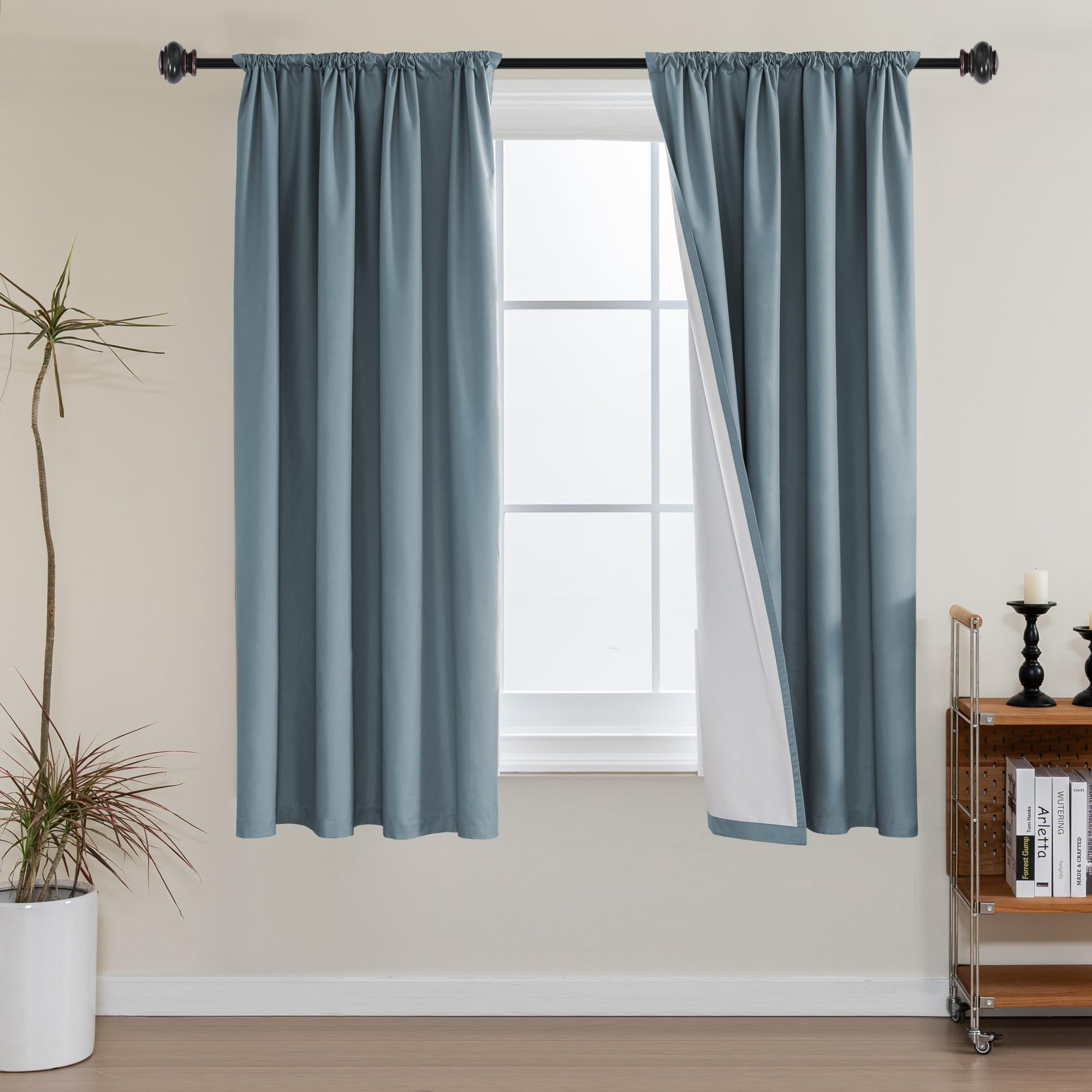 H.VERSAILTEX 100% Blackout Curtain with White Liner Thermal Insulated Window Treatment Panels for Short Window Energy Efficiency Draperies Full