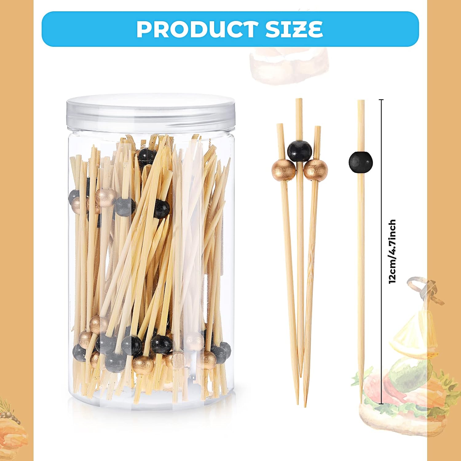 Patelai 120 Pcs Cocktail Picks 4.7 Inch Fancy Toothpicks, Gold, Black