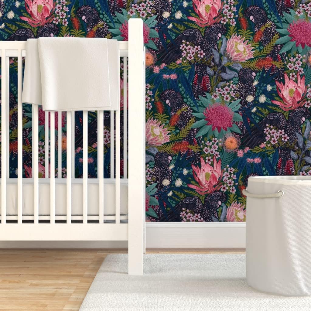 Peel & Stick Wallpaper 3ft x 2ft - Maximalist Cockatoos Chintz Floral Australian Animalier Protea Custom Removable Wallpaper by Spoonflower