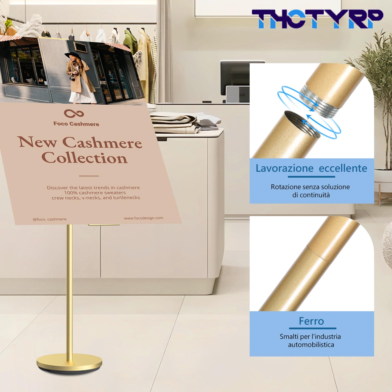 Cartello in piedi, supporto per cartelli per esterni, regolabile in altezza 60-100, altezza regolabile 100-190 cm, altezza del supporto 135-160, fondo rotondo Φ28 cm (oro)