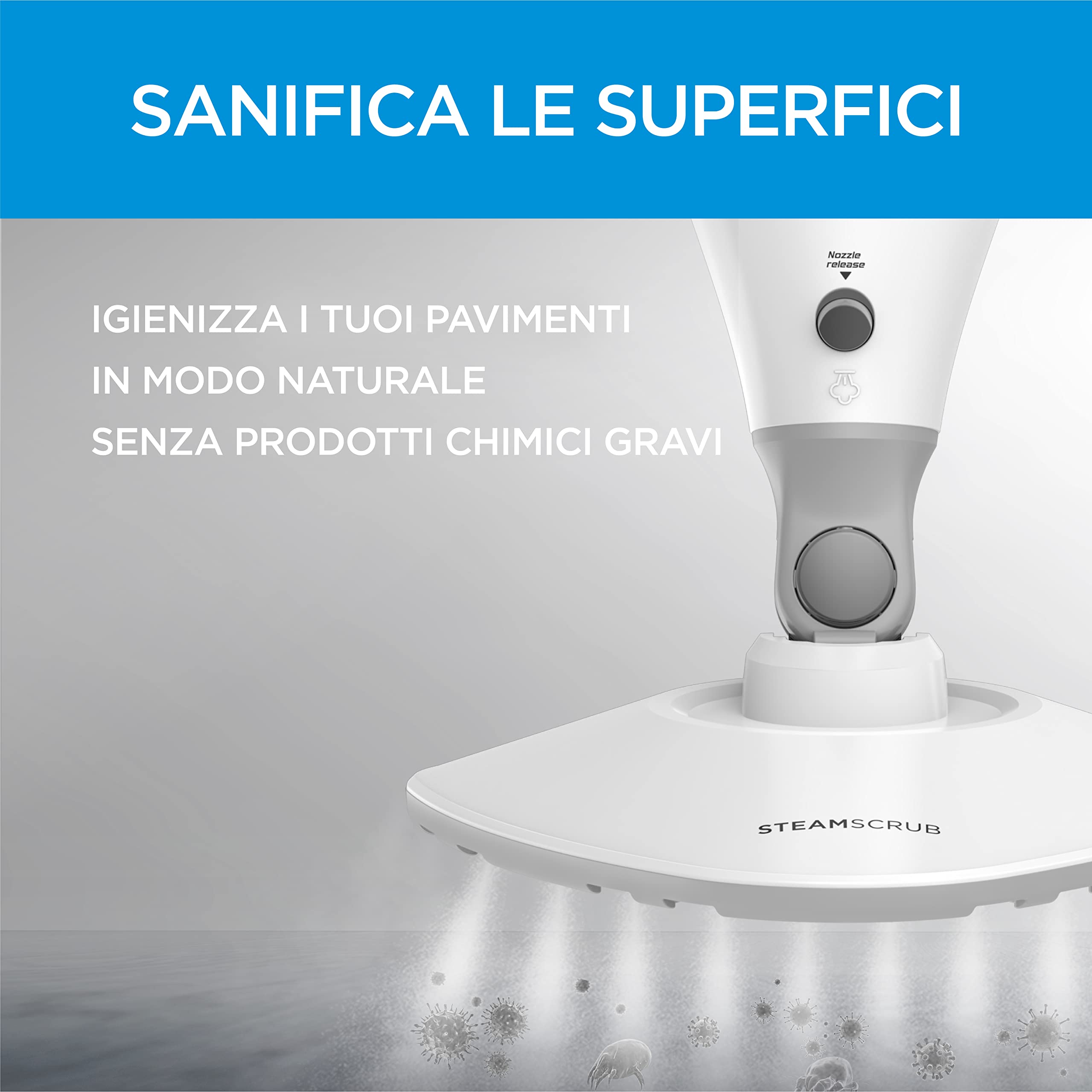 Midea MSM2115WW Scopa a Vapore, Lavapavimenti a Vapore 10 in 1, Uccide il 99,9% di Batteri senza Residui Chimici, Soddisfa Varie Scene di Pulizia; Bianco e Argento