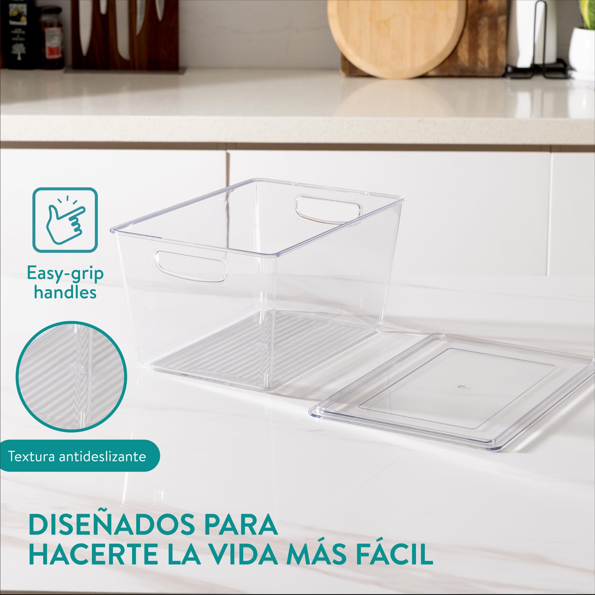 Navaris Cajas Organizadoras para Nevera - Set 6x Caja Transparente con Tapa en Tres Tamaños para Frigorífico Despensa Cajones Baño - Organizador de Cocina
