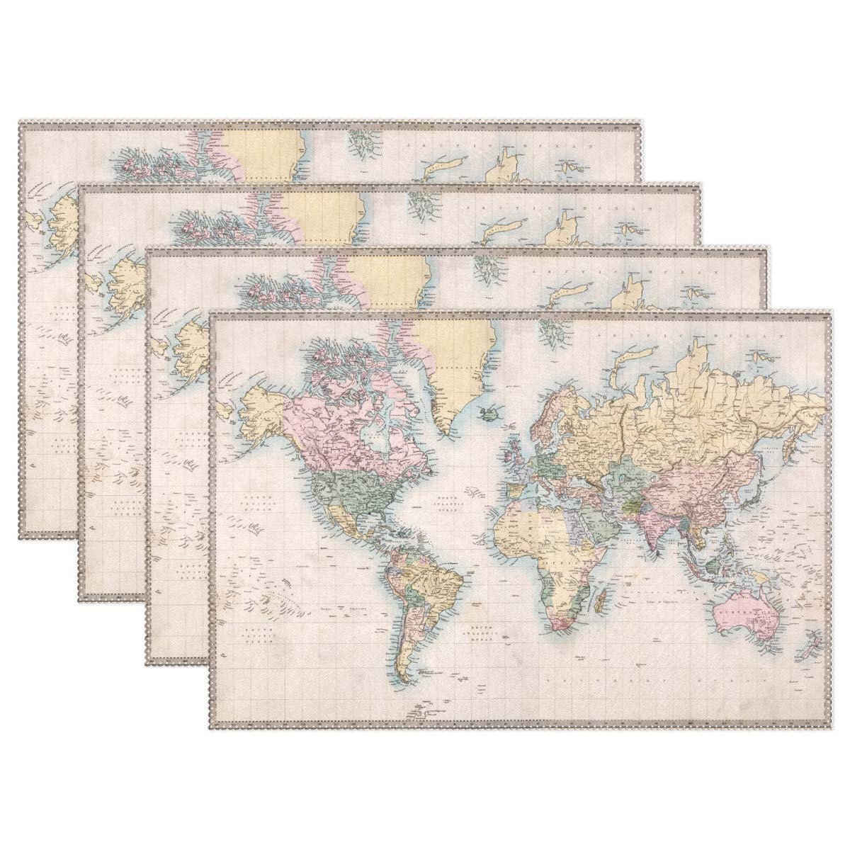 Hmzxz Multicolor Rxyy Place Mats Of 4, World Map Print Placemats Dining Table Mats Heat Resistant Durable Washable For Home Kitchen