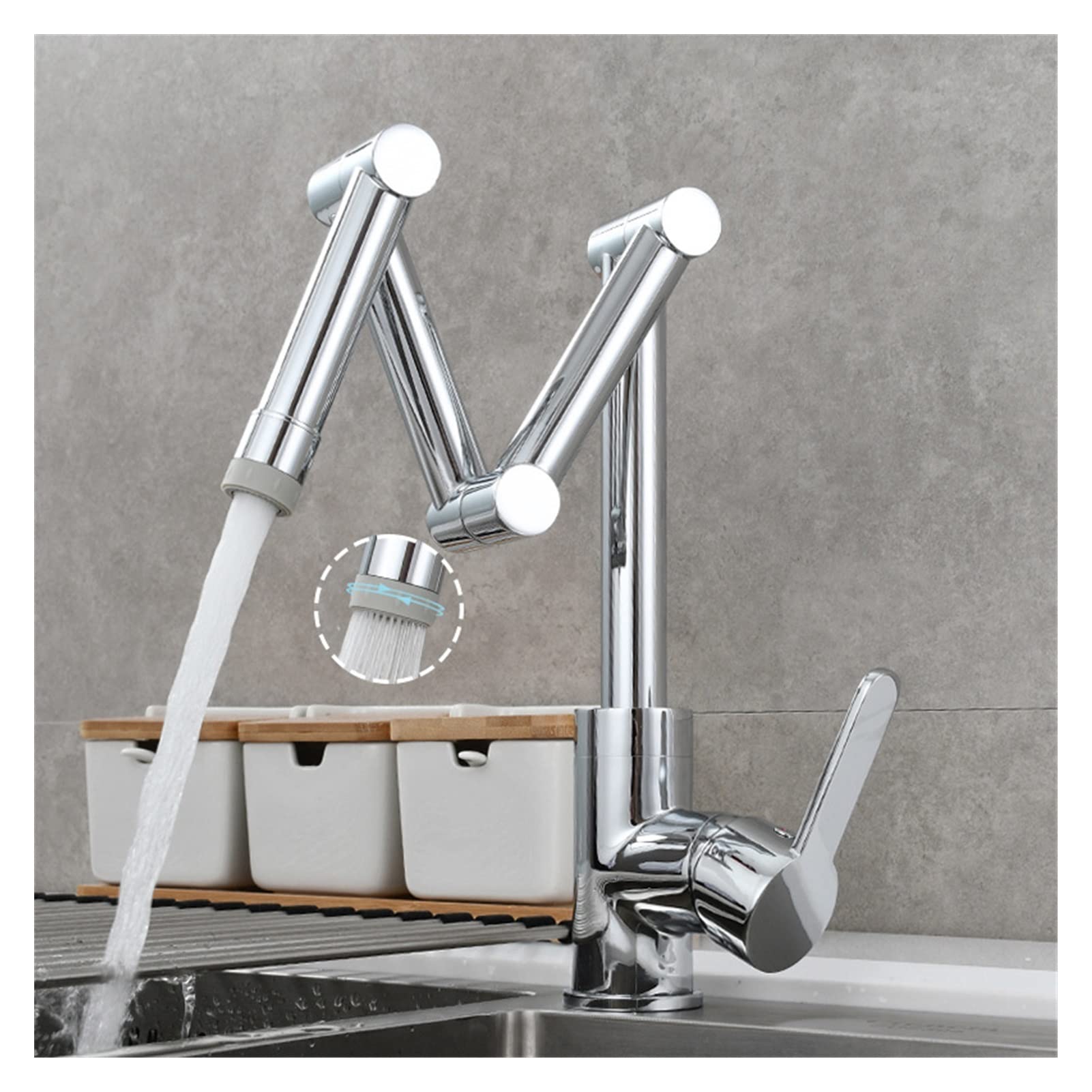 Copper Folding Kitchen Faucet Wash Basin Sink Retractable Hot and Cold Faucet Sitting Universal Rotating Faucet Easy to Install(Chrome)