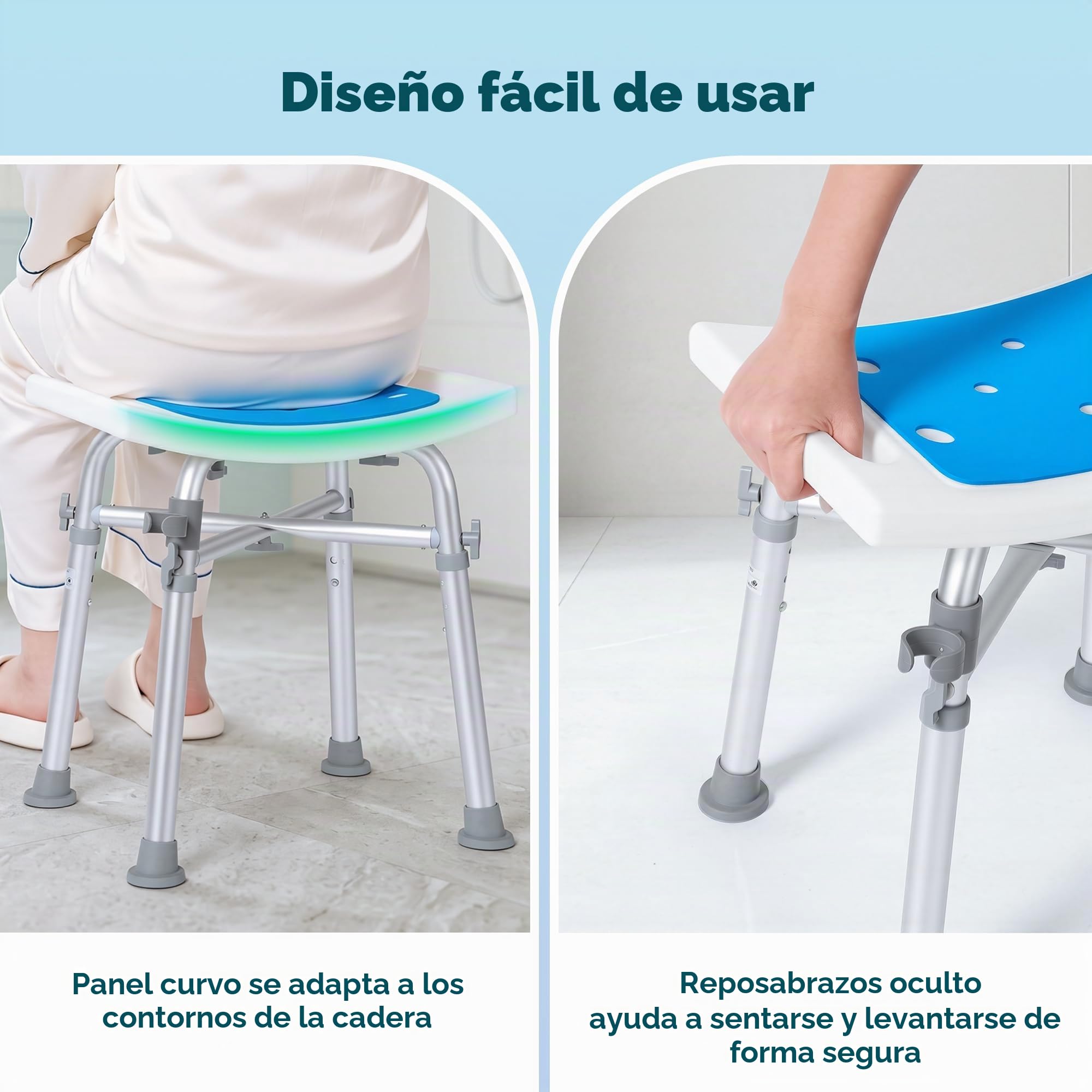 Careboda Taburete Ducha, 227kg, H 44.5-49 cm, Antideslizante