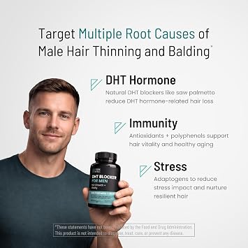 DHT Blocker for Men | Ultra Potent Hair Growth Formula | Saw Palmetto, Biotin, Pumpkin Seed, Herbal Extracts | Natural Hair Loss Supplements | Hair Regrowth Vitamins | Made in the USA | 90 Capsules
