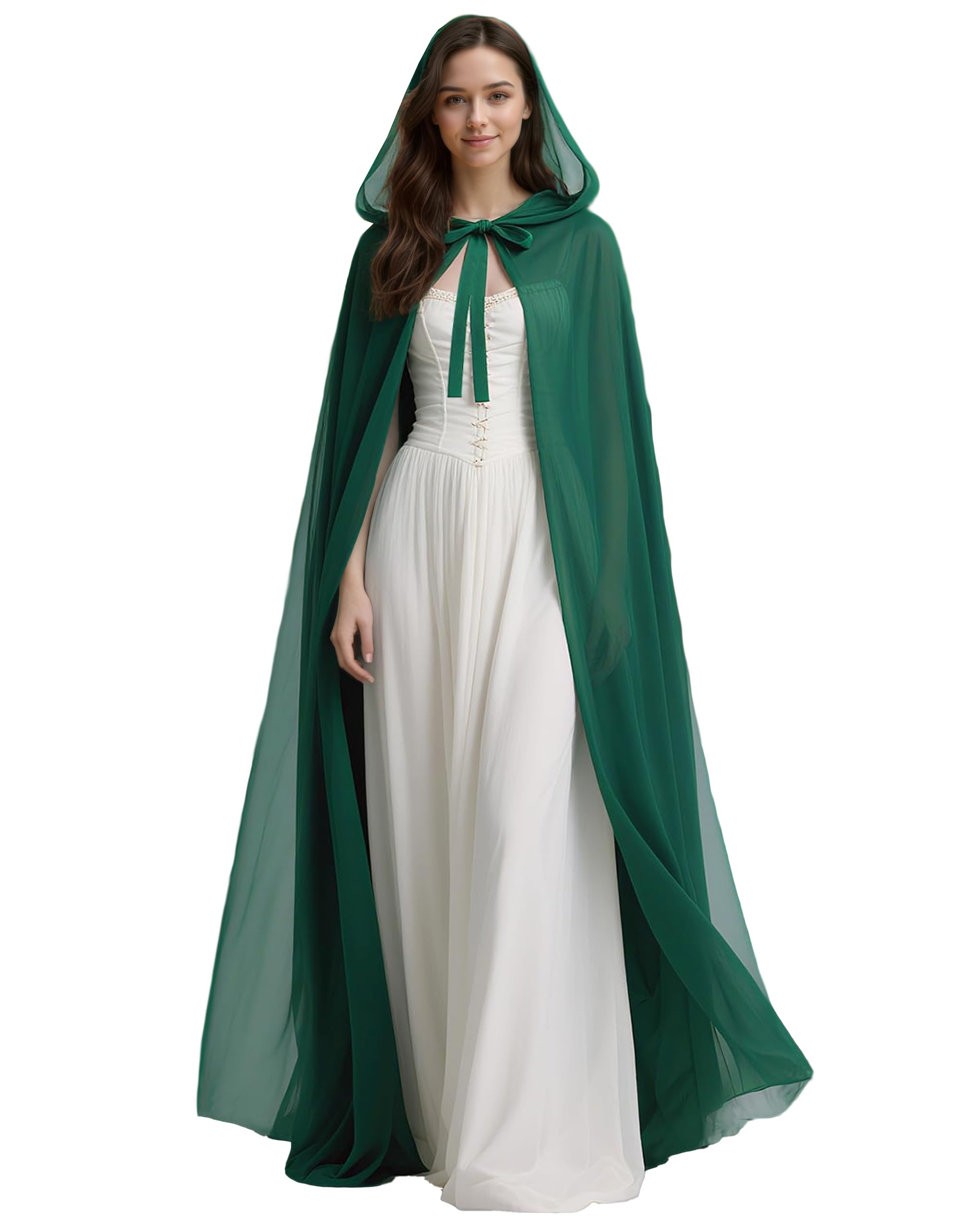 GOLDSTITCH Womens Elegant Chiffon Hooded Cape for Wedding Bridal Halloween Cosplay Black