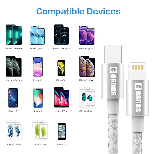 Miniatura 7 de COSOOS 2 cables cortos USB-C a iPhone, cable de alimentación de sincronización de carga rápida trenzado de nailon de 10 pulgadas10.2 in, compatible