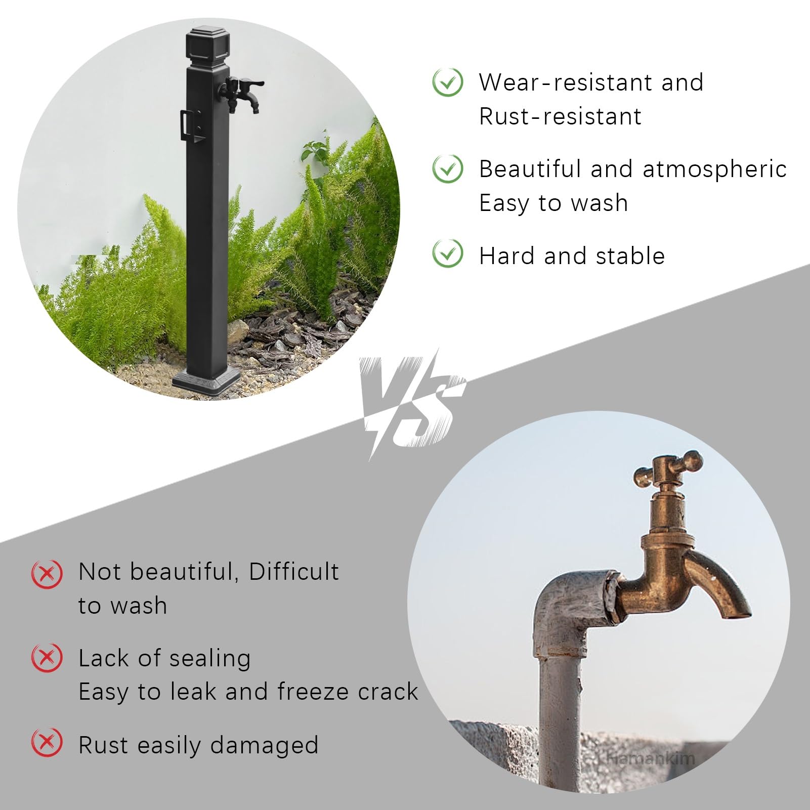 Rubinetto a colonna da giardino in acciaio inox, 95 cm, per esterni, montaggio a pavimento, antigelo, antigelo, per irrigazione da prato, fattoria, lavaggio patio, durevole e resistente alle