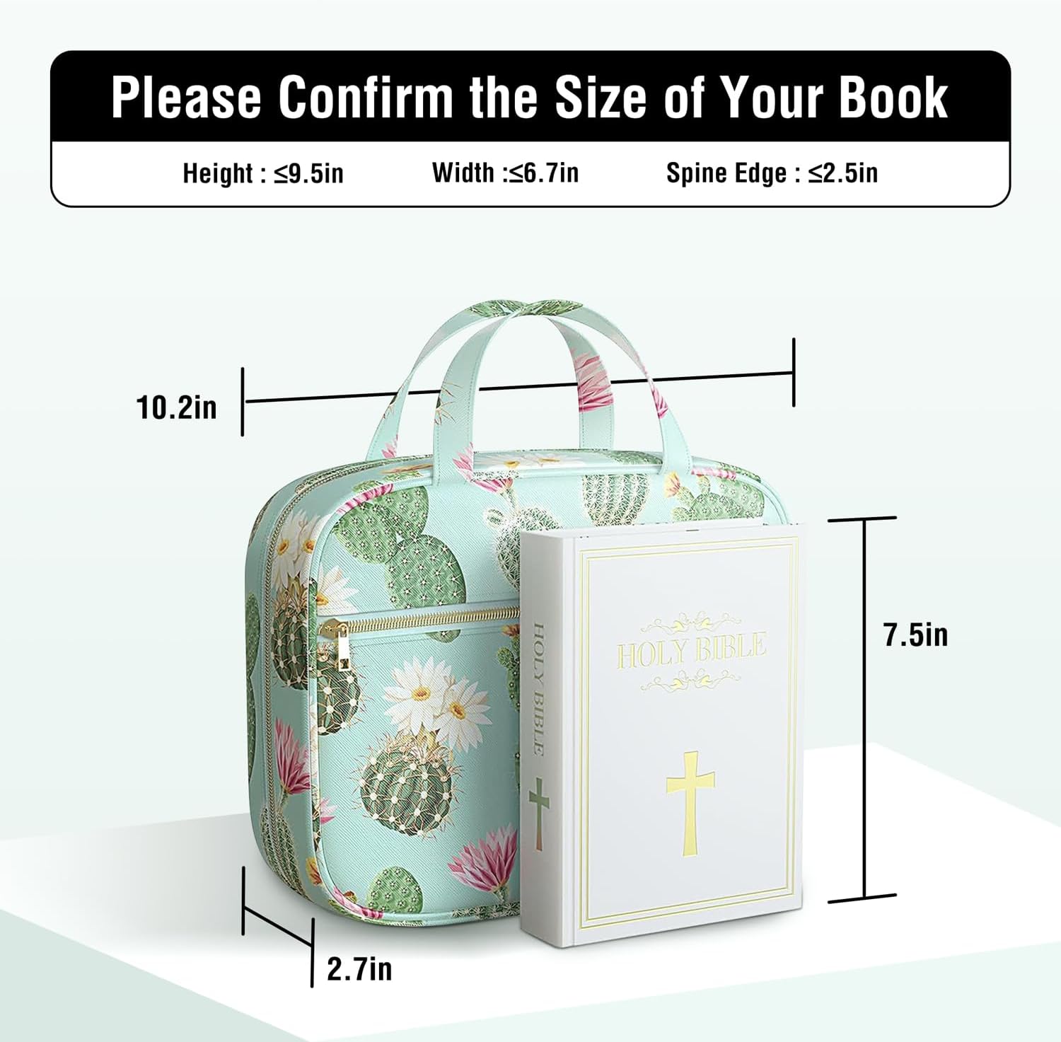 bible cover bag case for women, cactus synthetic leather pattern with bible tabs bookmarks and handle fits for standard size study bible, gift for mom lady daughter, 10.2×2.7×7.5” (cactus)