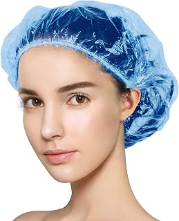 100+10 Shower Caps Disposable, Waterproof Plastic Bath Caps, Elastic Hair Processing Caps for Women Man Kids Girls, Hotel, Home Use (Blue)