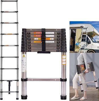 Tall Step Ladders Extension Ladders, 2.6M Telescopic Folding Ladder, Foldable Portable Attic Ladders, Non-slip Telescopic Extension Ladders Multi-Purpose Ladder Easy Carry for Indoor Outdoor DIY Tools