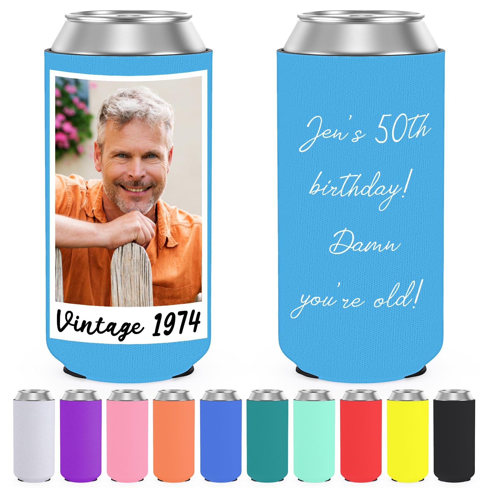 Custom Slim Can Coolers Sleeves, Personalized Birthday Decorations for Men Women, Personalized Insulated Neopren Can Cooler Drink Holder with Logo Image Text for Birthday Party Favor