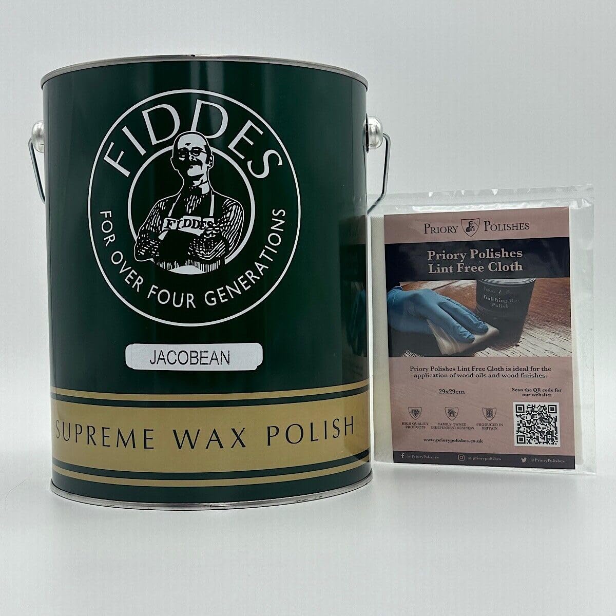 Priory Polishes Light Fiddes Supreme Jacobean Wax – 5 Litre + Free Priory Polishes© Lint Free Cloth