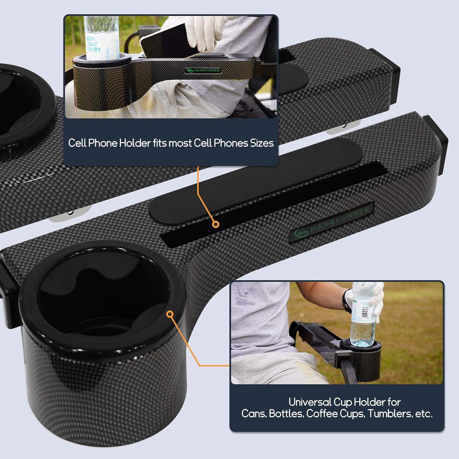 Golf Cart Armrest with Cup Holder Fit for EZGO/Club Car/Yamaha & Most Golf Cart, Universal Rear Seat Arm Rest Set with Phone Holder, No Drilling Required, Fits 1" & 1.25" Square Bar, New ABS Design