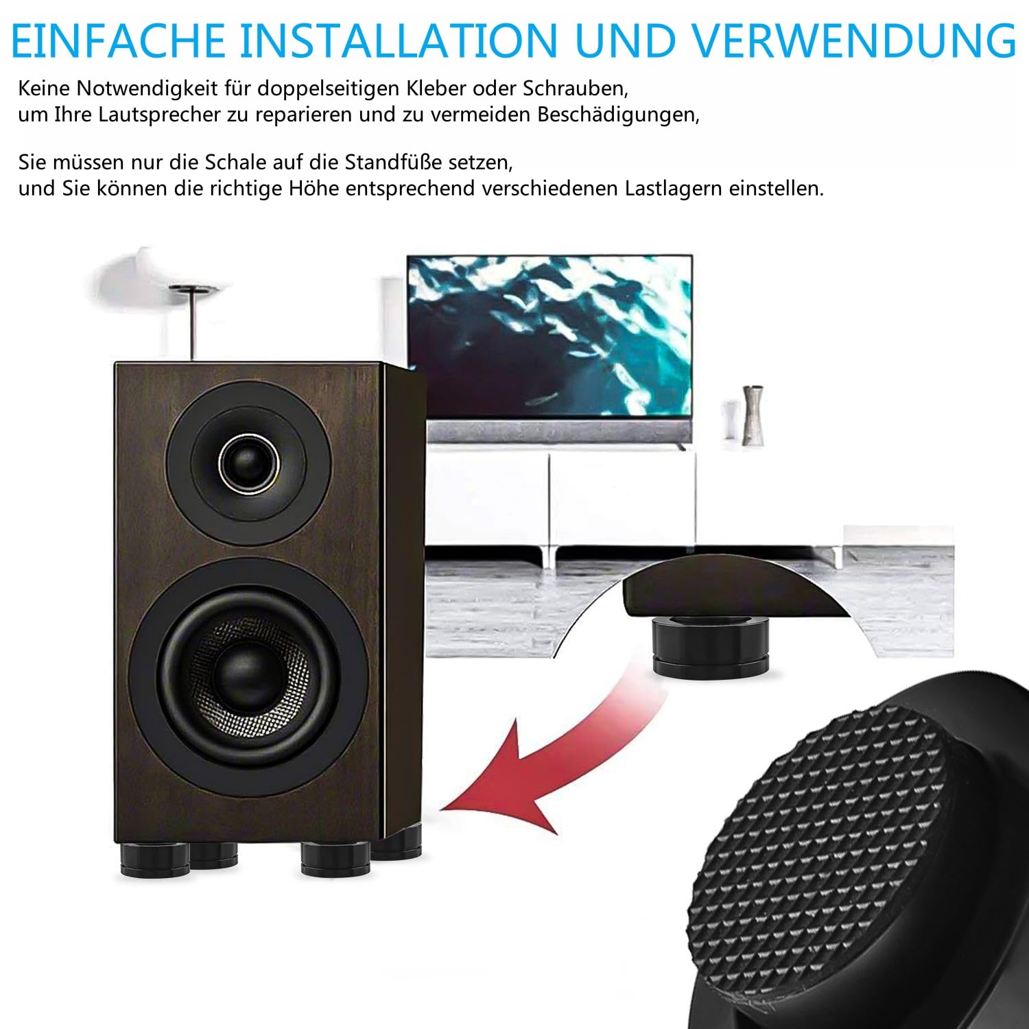Tirstrup Set of 4 HiFi Speaker Feet 39 x 23 mm Speaker Bracket Foot Adjustable Insulation Stand Feet Speaker Spikes Amplifier Speaker DAC Spikes + Base Pads Accessories - Image 4