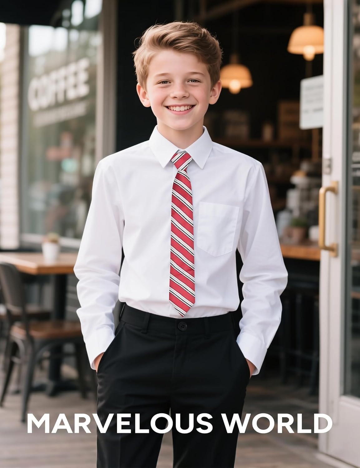 Marvelous World Boys' Long Sleeve Dress Shirt, Casual & Formal Kids Dress Shirt, Button Down Cuff with Chest Pocket - Image 2